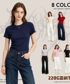 Crewneck Crop Top Slim Fit Y2K Short Sleeve T-Shirt Women