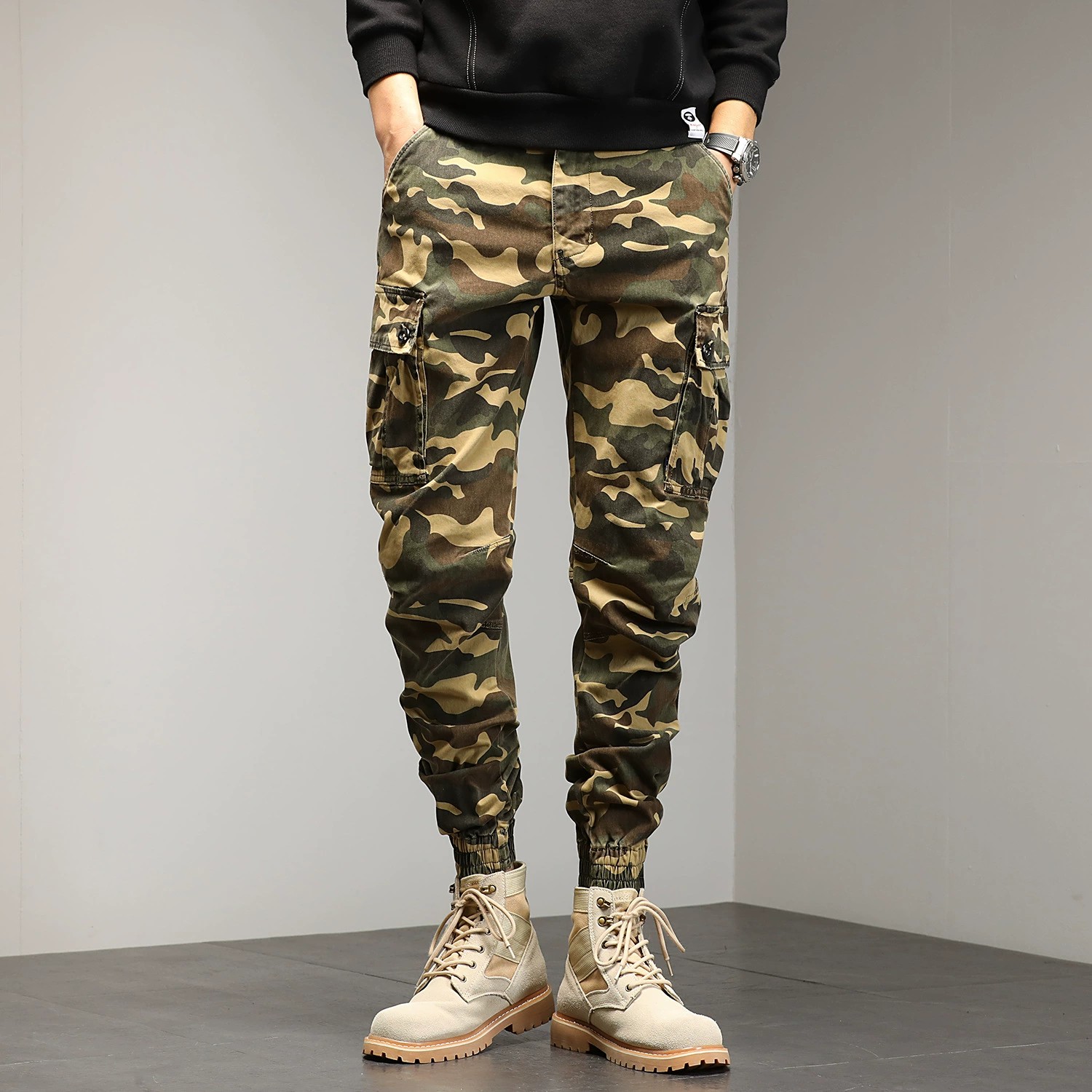 Camouflage Cargo Pants for Men with Multi-Pocket Streetwear Style - Model: 653662153396