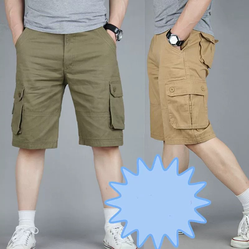 Men's Casual Five-Point Cotton Shorts for Summer, Multi-Pocket Straight-Leg - Model: 774447293091