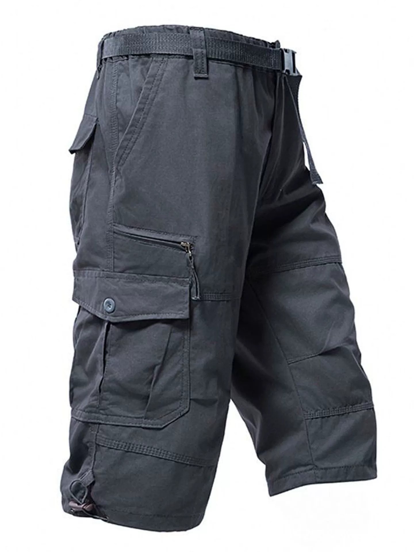 Summer Cropped Cargo Pants for Men with Multi-Pockets, Plus Size - Model: 885141460123