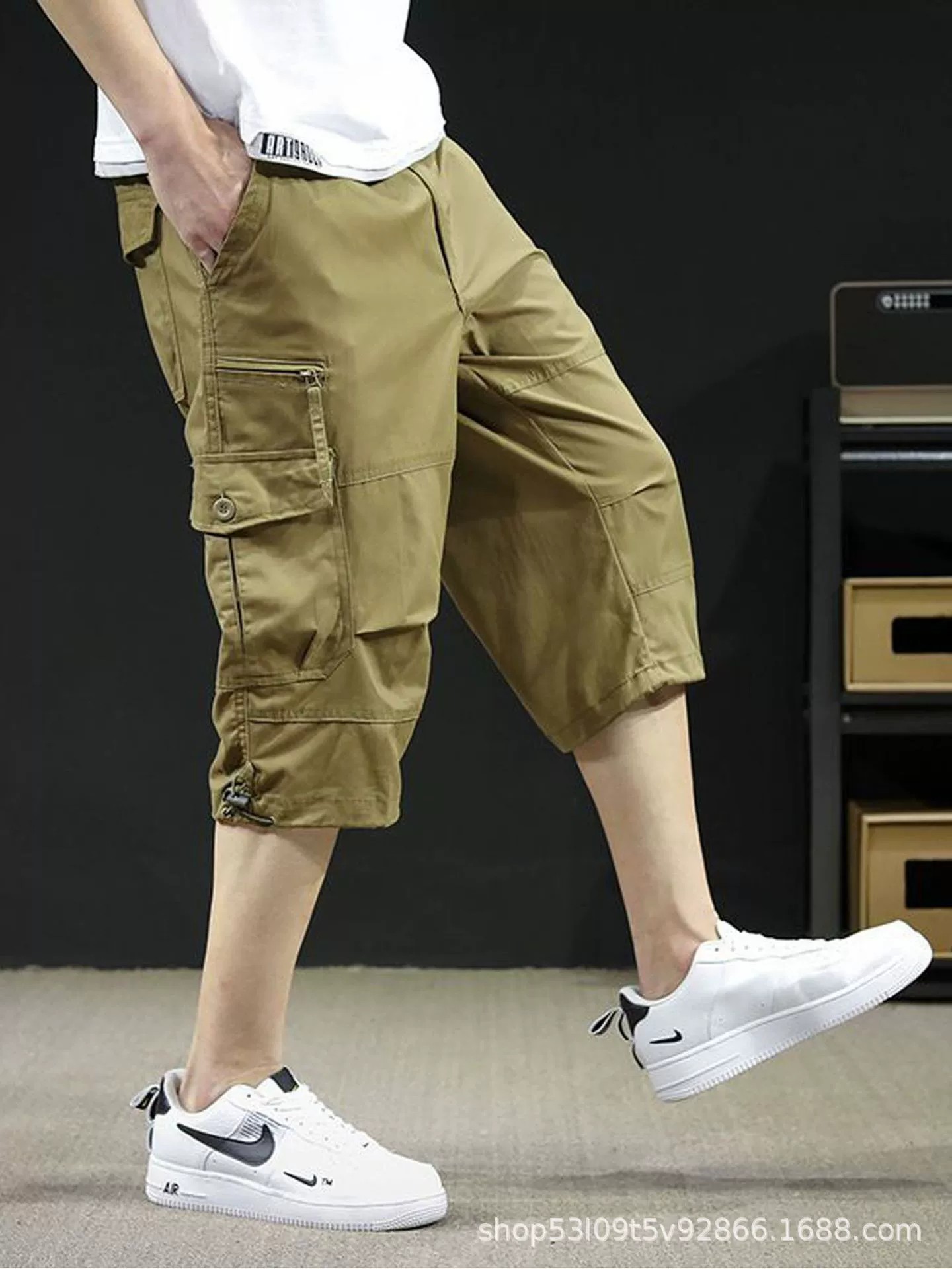 Men's Casual 3/4 Pants for Summer Hiking with 7 Pockets, Breathable Fabric - Model: 885003190256