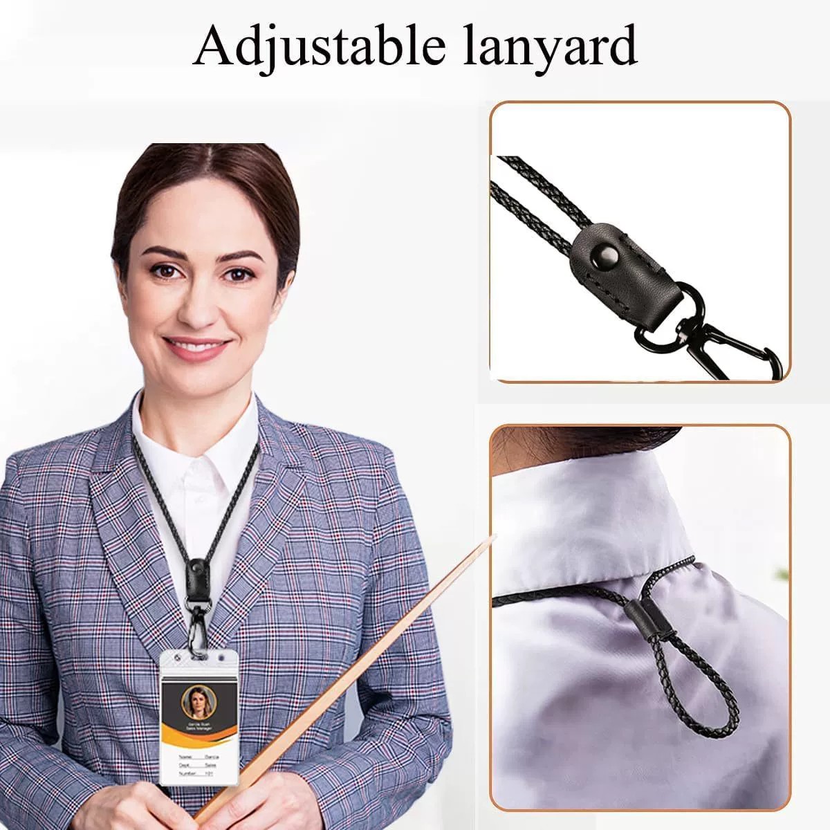 Anti-Loss Work Badge Lanyard with Adjustable PU Strap - Model: 914454337724 - 图片 4