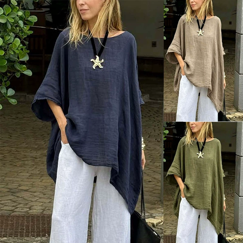 Casual Slimming T-Shirt for Work with Batwing Sleeve - Model: 1047129186773
