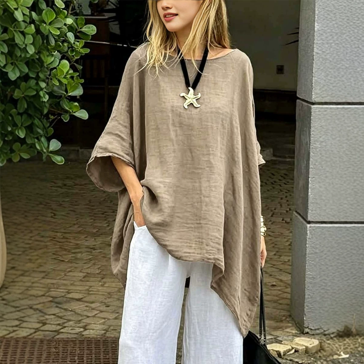 Casual Slimming T-Shirt for Work with Batwing Sleeve - Model: 1047129186773 - 图片 5