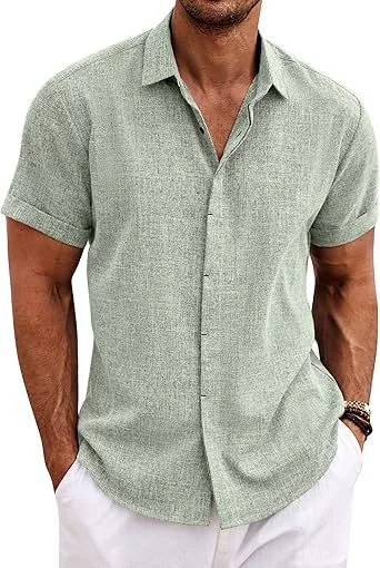 Men's Linen Shirt for Beach Summer Daily Wear Button Down Collar - Model: 819395911526 - 图片 9