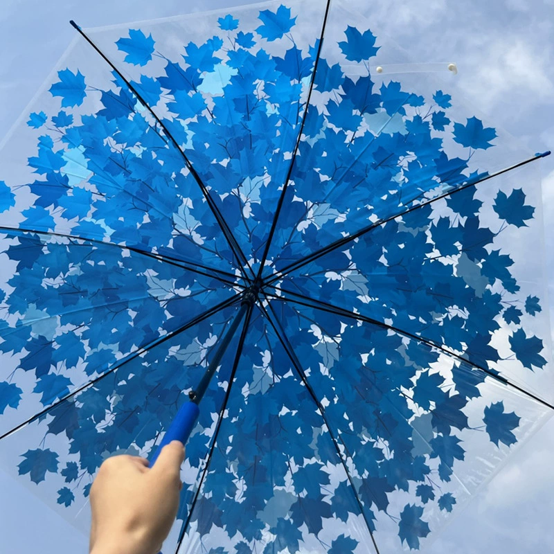 Transparent Maple Leaf Umbrella for Rainy Days with Iron Handle - Model: 728137578631 - 图片 8