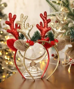 Glitter Antler Head Clip with Bell for Festive Christmas Party Decor - Model: 683864605044