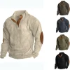 Casual Autumn Men's Corduroy Henley Shirt for Everyday Wear with Turn-down Collar - Model: 750155986721