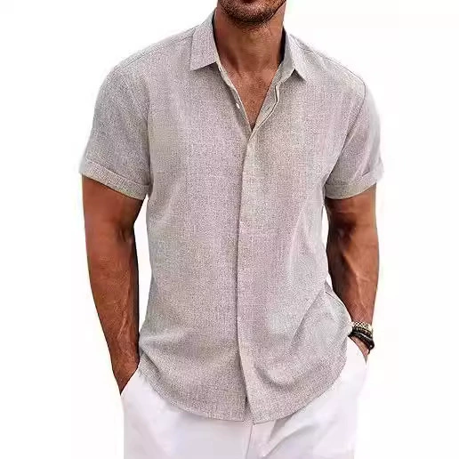 Men's Linen Shirt for Beach Summer Daily Wear Button Down Collar - Model: 819395911526 - 图片 3