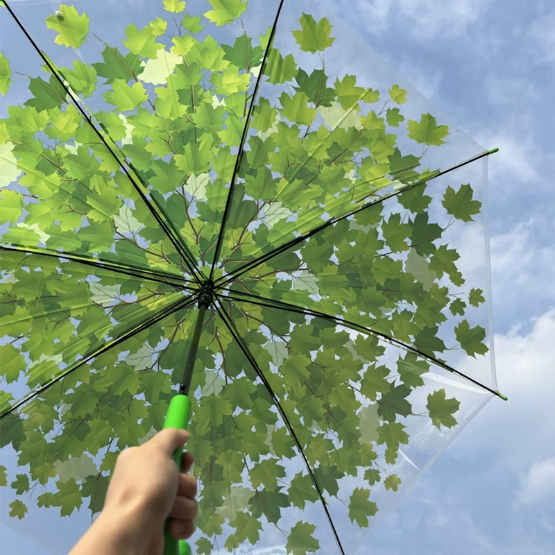 Transparent Maple Leaf Umbrella for Rainy Days with Iron Handle - Model: 728137578631 - 图片 2