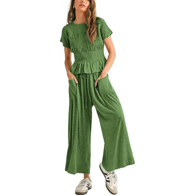 Casual Summer Outfit for Women with Pleated High Waist Wide Leg Pants - Model: 1033888302399 - 图片 7
