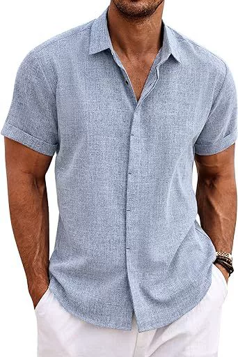 Men's Linen Shirt for Beach Summer Daily Wear Button Down Collar - Model: 819395911526 - 图片 7