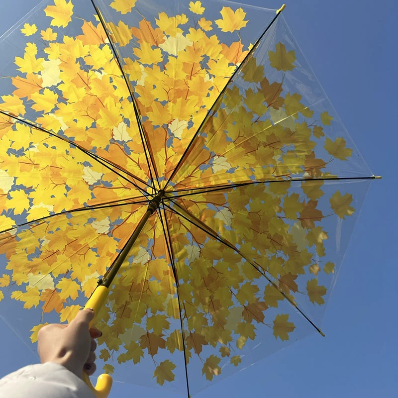 Transparent Maple Leaf Umbrella for Rainy Days with Iron Handle - Model: 728137578631 - 图片 6