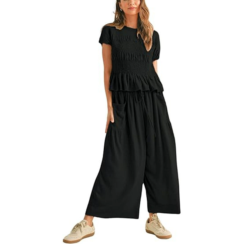 Casual Summer Outfit for Women with Pleated High Waist Wide Leg Pants - Model: 1033888302399 - 图片 6