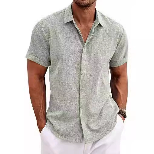 Men's Linen Shirt for Beach Summer Daily Wear Button Down Collar - Model: 819395911526 - 图片 4