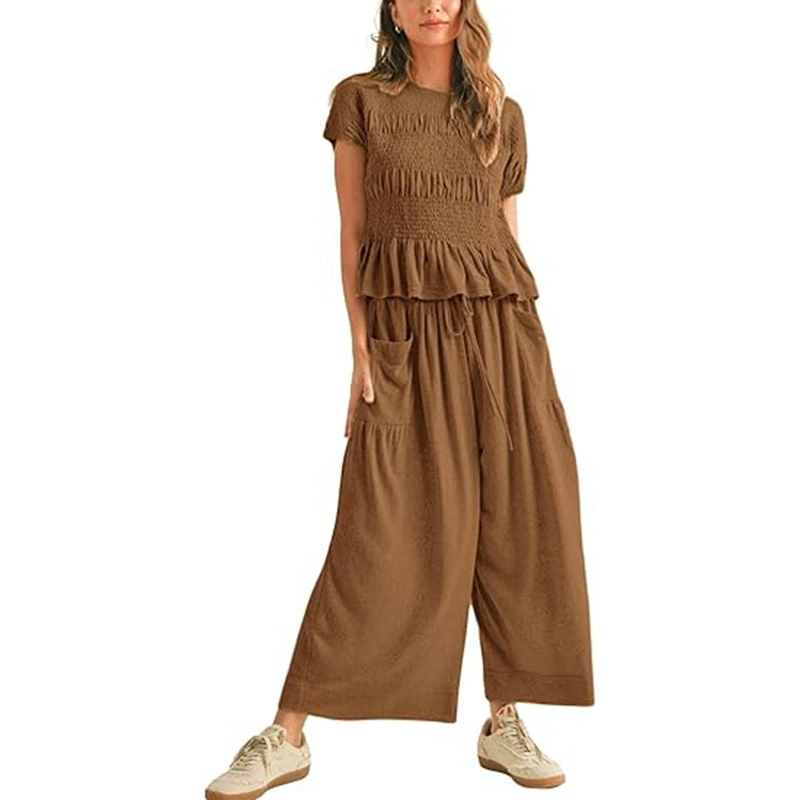 Casual Summer Outfit for Women with Pleated High Waist Wide Leg Pants - Model: 1033888302399 - 图片 2
