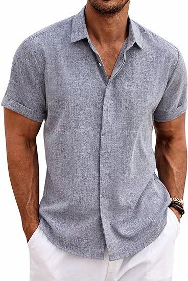 Men's Linen Shirt for Beach Summer Daily Wear Button Down Collar - Model: 819395911526 - 图片 8
