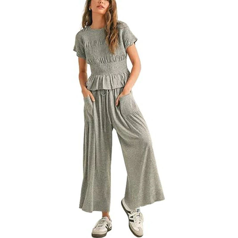 Casual Summer Outfit for Women with Pleated High Waist Wide Leg Pants - Model: 1033888302399 - 图片 3