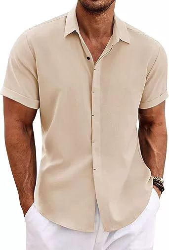Men's Linen Shirt for Beach Summer Daily Wear Button Down Collar - Model: 819395911526 - 图片 6