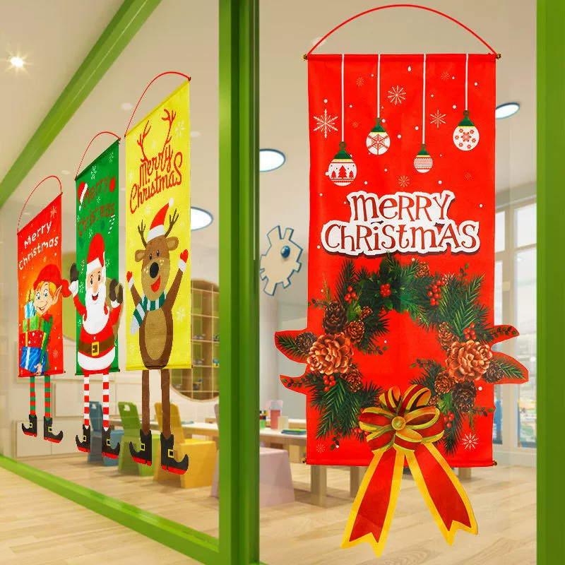 Christmas Door Hanging Flag with Santa Snowman Tree Wreath Designs - Model: 1073240245810