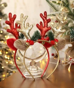 Alternative view of Glitter Antler Head Clip with Bell for Festive Christmas Party Decor - Model: 683864605044