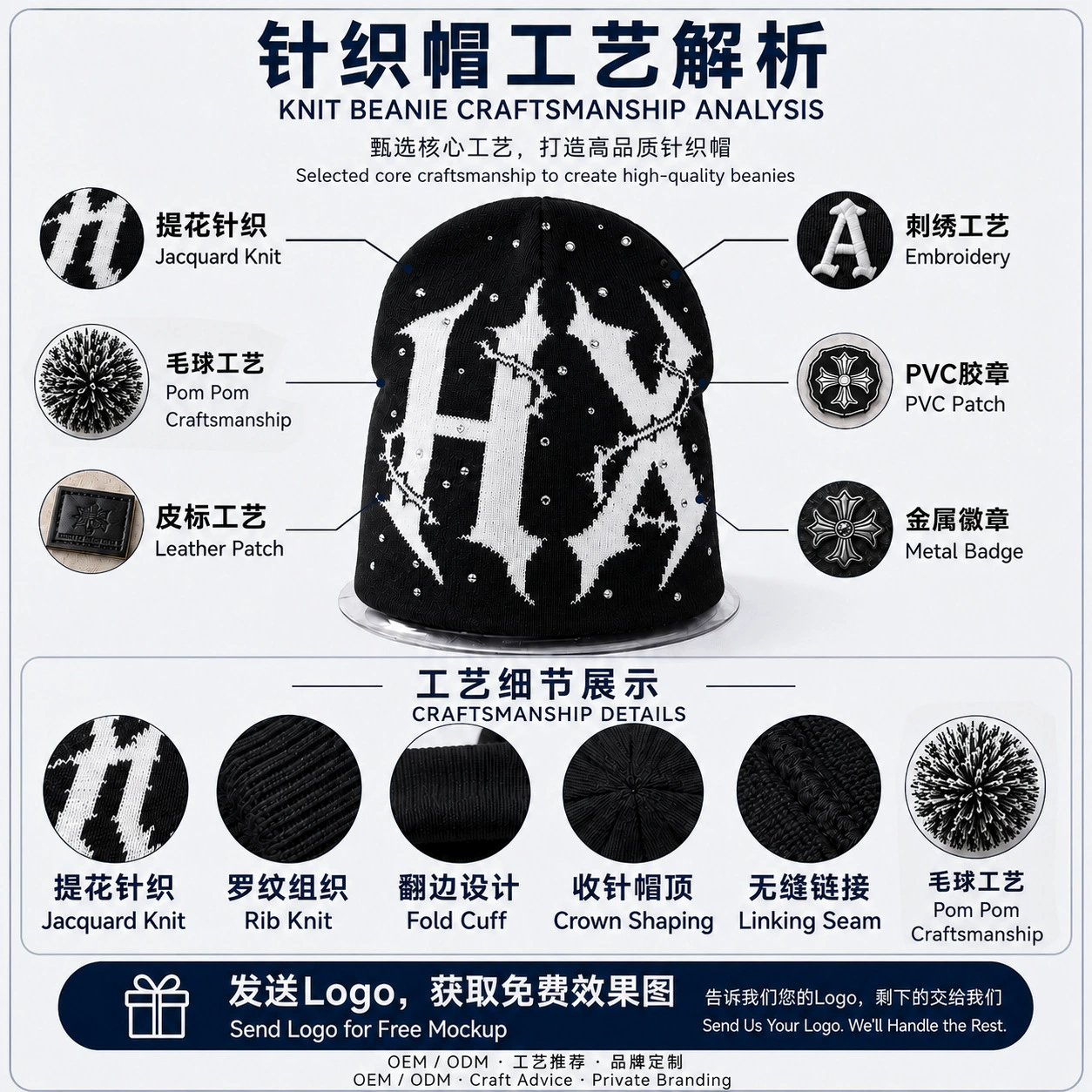 Custom Logo Knit Beanie for Winter Outdoor Activities with Pom Pom - Model: 788204872752 - 图片 2