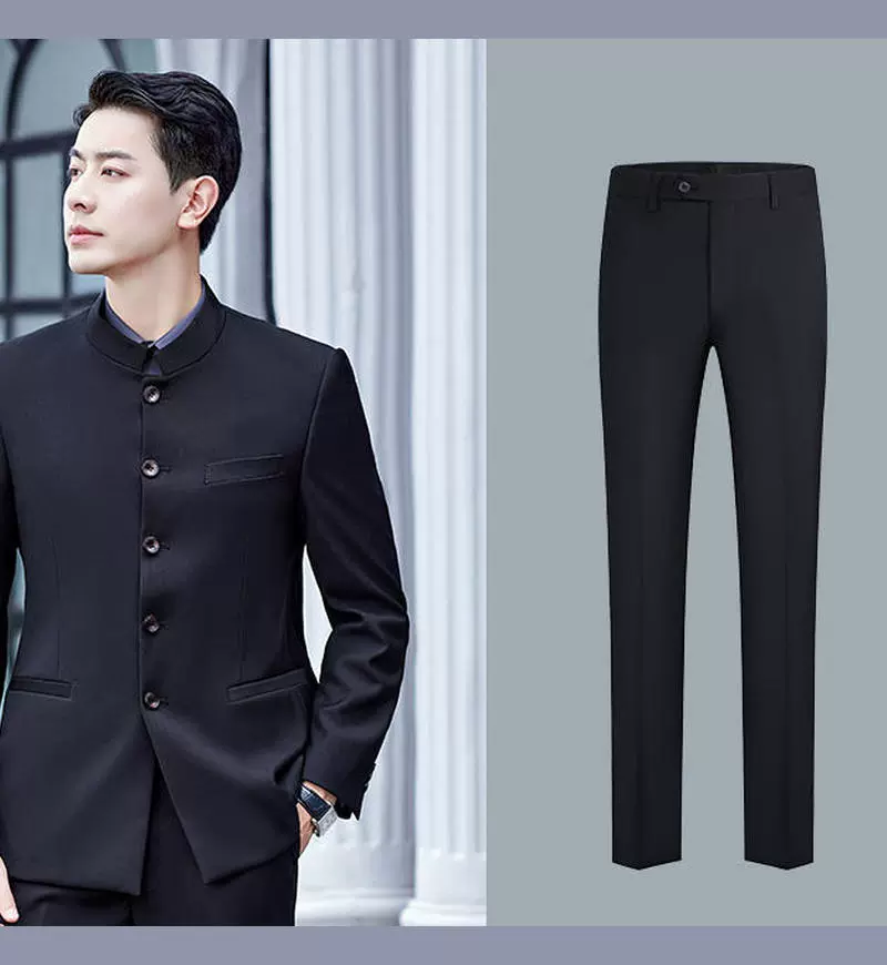 Men's Retro Business Suit Set with Stand Collar for Daily Wear - Model: 859035229401 - 图片 10