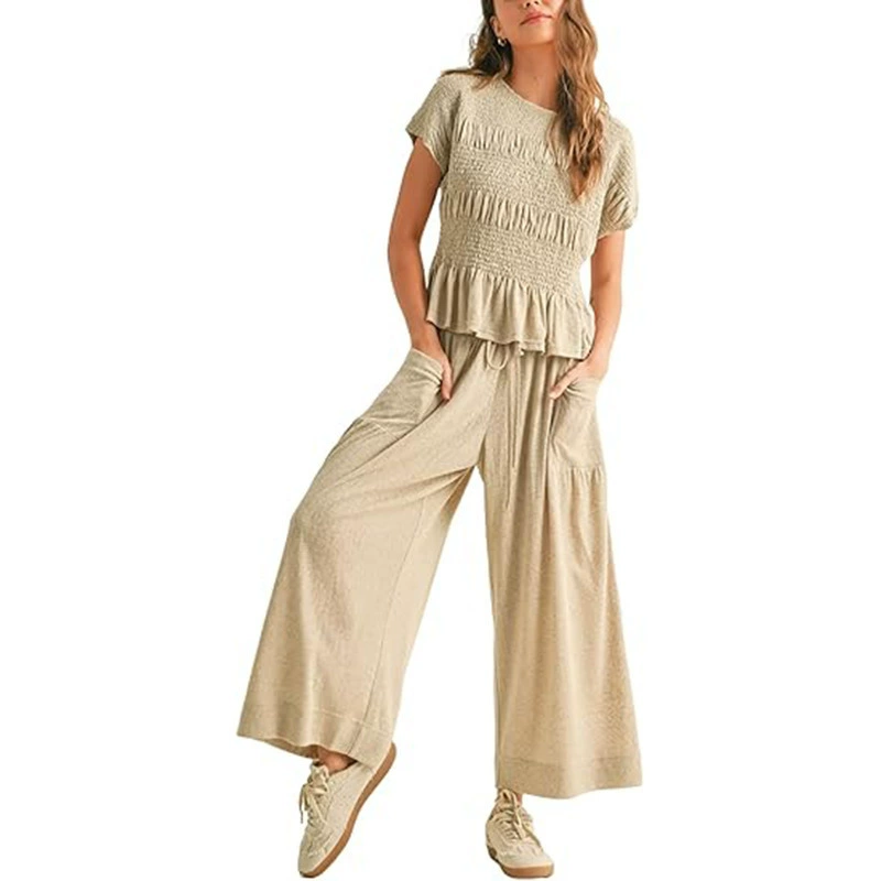 Casual Summer Outfit for Women with Pleated High Waist Wide Leg Pants - Model: 1033888302399 - 图片 5