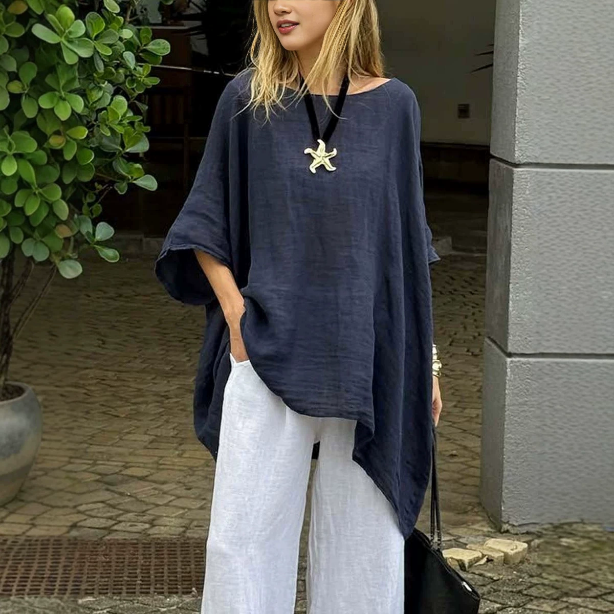 Casual Slimming T-Shirt for Work with Batwing Sleeve - Model: 1047129186773 - 图片 4