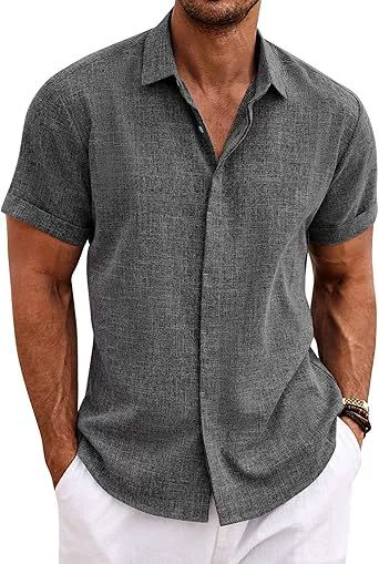 Men's Linen Shirt for Beach Summer Daily Wear Button Down Collar - Model: 819395911526 - 图片 10