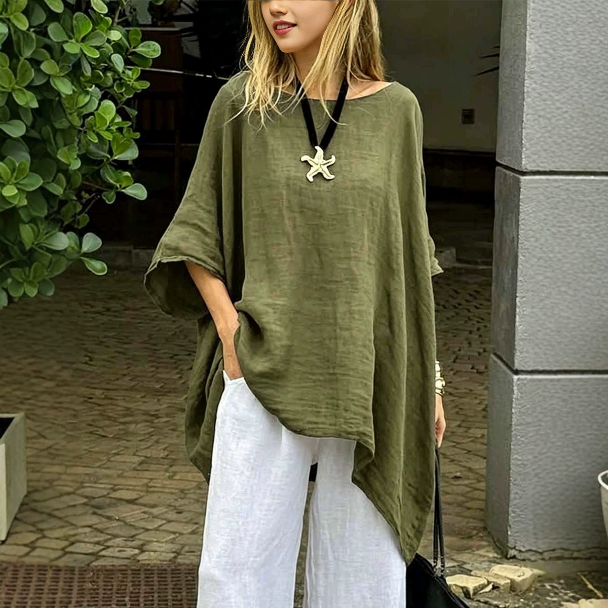 Casual Slimming T-Shirt for Work with Batwing Sleeve - Model: 1047129186773 - 图片 3