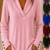 Casual Solid Color Knitted Sweater for Women, V-Neck Long Sleeve Loose Pullover for Daily Wear - Model: 1066251018287
