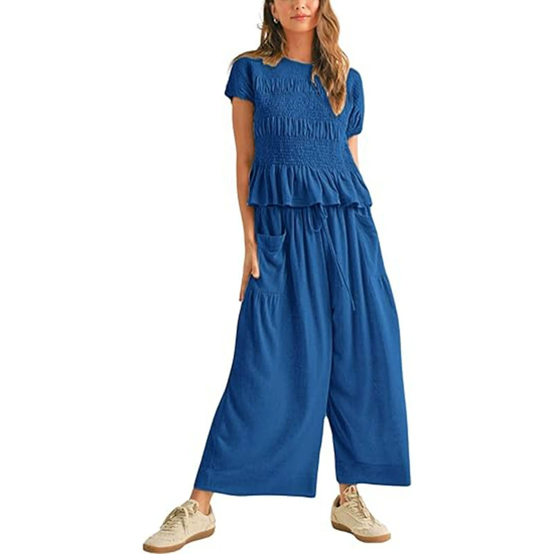 Casual Summer Outfit for Women with Pleated High Waist Wide Leg Pants - Model: 1033888302399 - 图片 4
